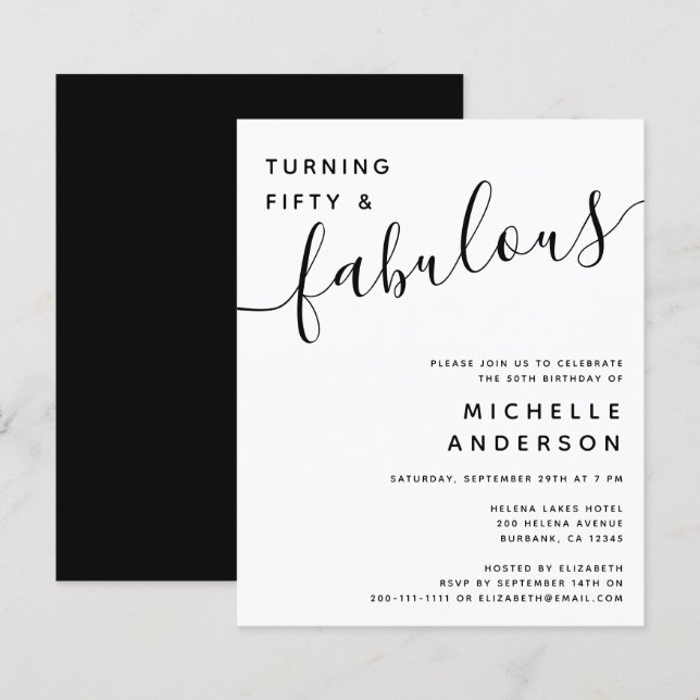 Lámina PRESUPUESTO 50 y fabuloso 50 cumpleaños (Anverso / Reverso)