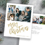 Lámina Presupuesto 6 foto oro Feliz Navidad<br><div class="desc">Moderno y elegante Merry Christmas faux gold caligrafía manuscrita 6 fotos familiares simple tarjeta de vacaciones BUDGET blanco con su personalizado texto personalizado en ambos lados. POR FAVOR, TENGA EN CUENTA que los colores del fondo y del guión son editables. Puede cambiar cualquiera de ellos después de seleccionar la opción...</div>