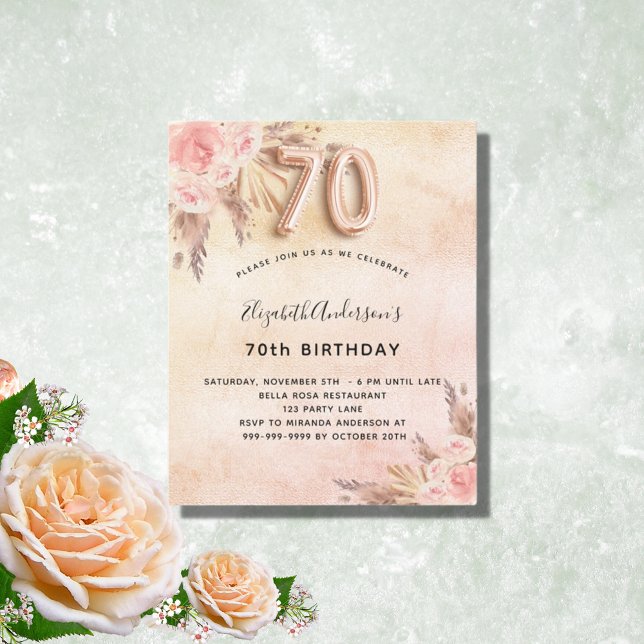 Lámina Presupuesto 70 cumpleaños pampas invitación rosa (Subido por el creador)