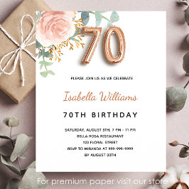 Lámina Presupuesto 70 cumpleaños rosa floral eucalipto or