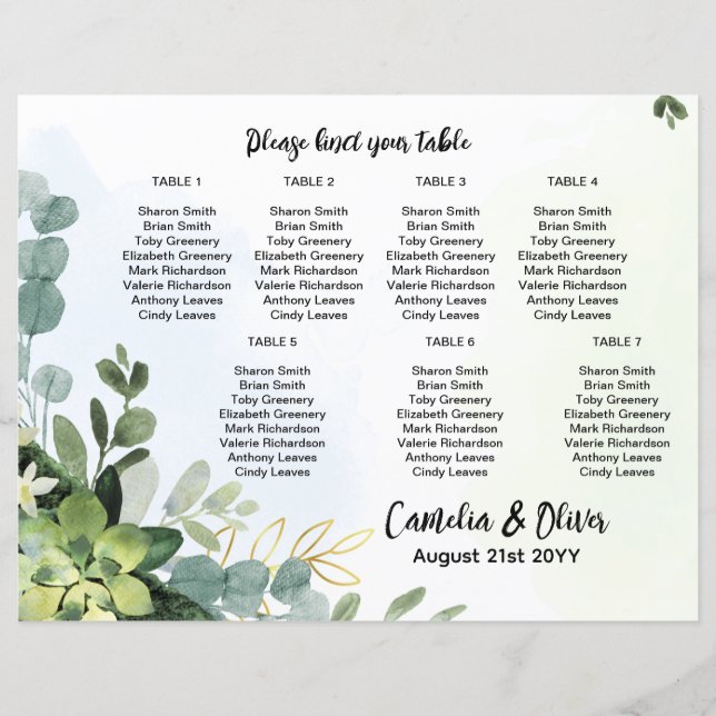 Lámina PRESUPUESTO 7 Tabla Boda Gráfico de sentados Verde (Anverso)