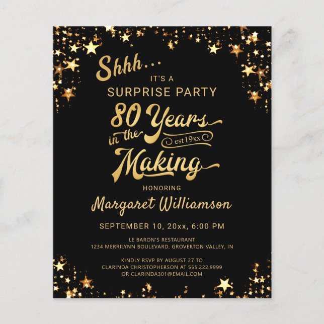 Lámina Presupuesto 80 AÑOS EN LA HECHURA Sorpresa de cump (Anverso)