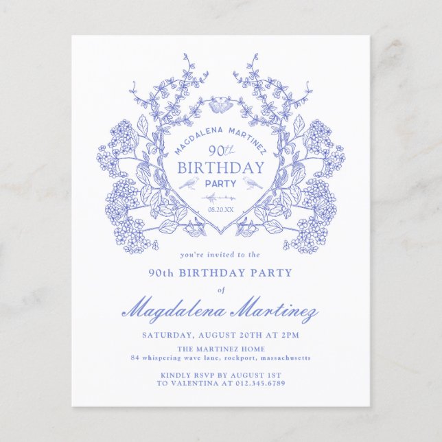 Lámina PRESUPUESTO 90 cumpleaños Escudo Floral Azul (Anverso)