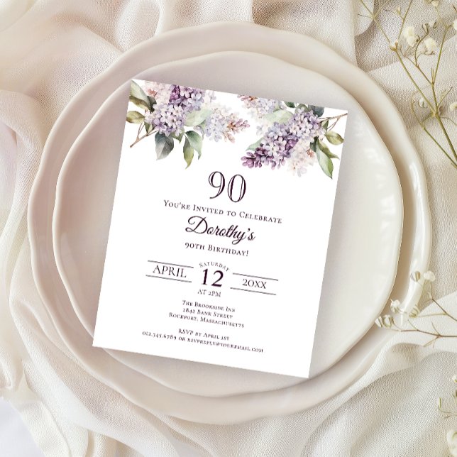 Lámina PRESUPUESTO 90 cumpleaños fiesta Purple Lilac Flor (Subido por el creador)
