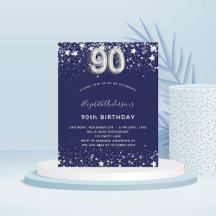 Presupuesto 90 cumpleaños invitación de plata azul