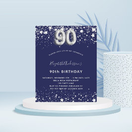 Lámina Presupuesto 90 cumpleaños invitación de plata azul