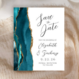 Lámina Presupuesto Ágata Azul Teal Dorado Script Save the