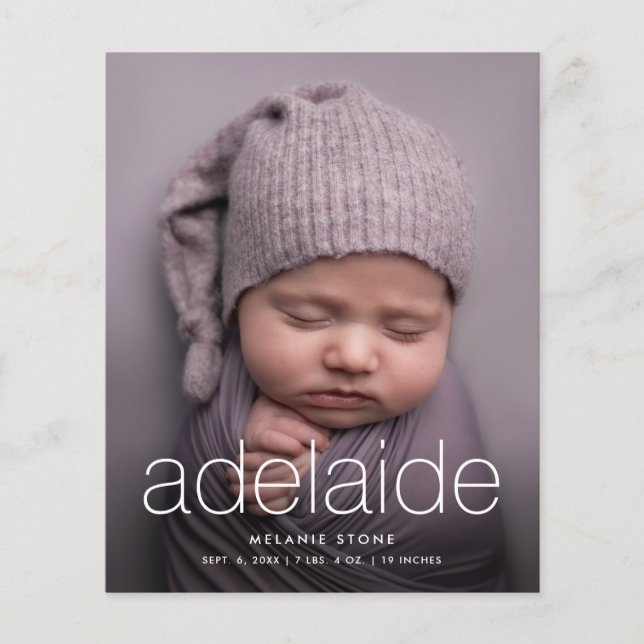 Lámina Presupuesto Anuncio de nacimiento de fotos simple (Anverso)