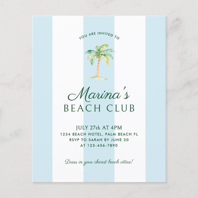 Lámina Presupuesto Aqua Blue Cabana Stripe Beach Club Cum (Anverso)