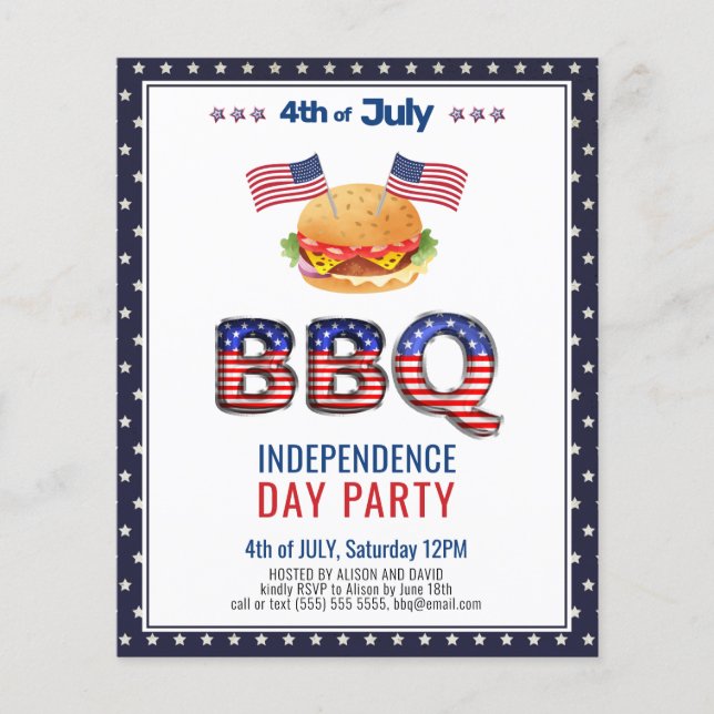 Lámina PRESUPUESTO Azul Blanco Rojo 4 de JULIO Invitación (Anverso)