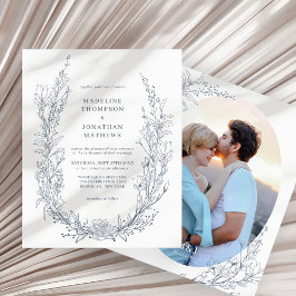 Lámina PRESUPUESTO Azure Ivory Floral Monograma Foto Boda