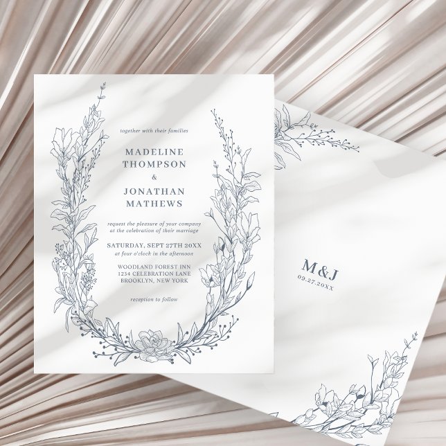 Lámina PRESUPUESTO Azure Ivory Floral Wreath Monograma Bo (Subido por el creador)