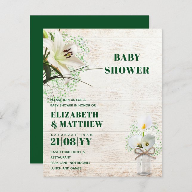 Lámina PRESUPUESTO Baby Shower Cala Lillie Moda Rustica S (Anverso / Reverso)