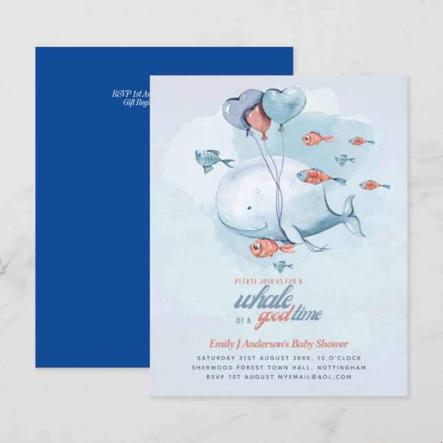 Lámina PRESUPUESTO Baby Shower Sea Life Whale Boys Blue I (Anverso / Reverso)