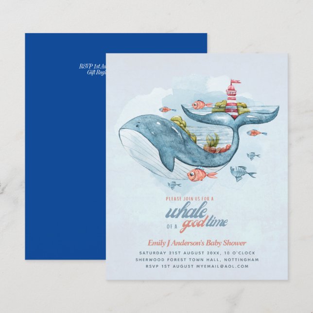 Lámina PRESUPUESTO Baby Shower Sea Life Whale Boys Blue I (Anverso / Reverso)