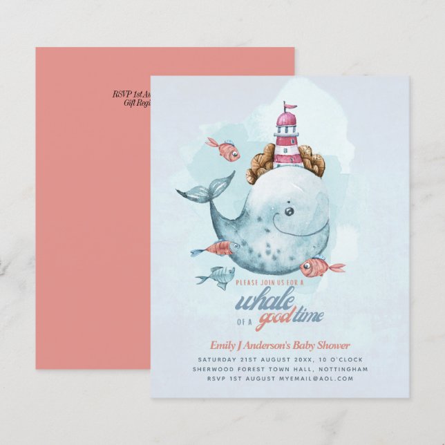 Lámina PRESUPUESTO Baby Shower Sea Life Whale Boys Blue I (Anverso / Reverso)