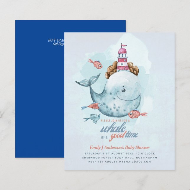 Lámina PRESUPUESTO Baby Shower Sea Life Whale Boys Blue I (Anverso / Reverso)