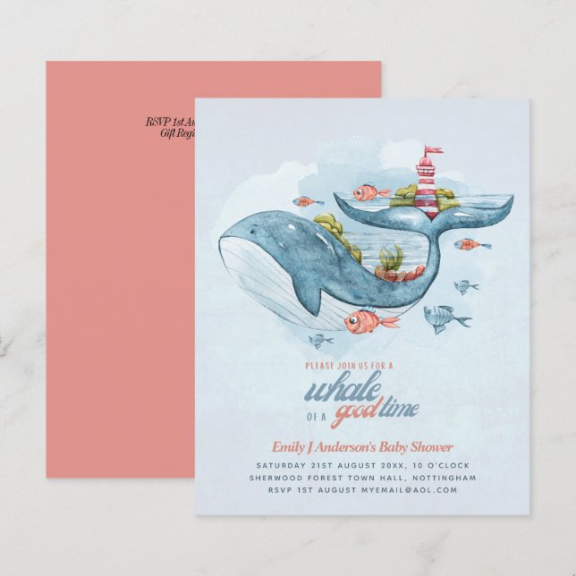 Lámina PRESUPUESTO Baby Shower Sea Life Whale Boys Blue I (Anverso / Reverso)