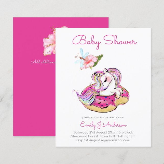 Lámina PRESUPUESTO Baby Shower Unicorn Chicas rosados de  (Anverso / Reverso)