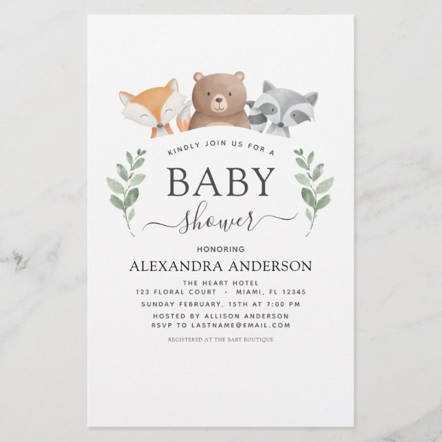 Lámina Presupuesto Baby Shower Woodland Eucalyptus (Anverso)