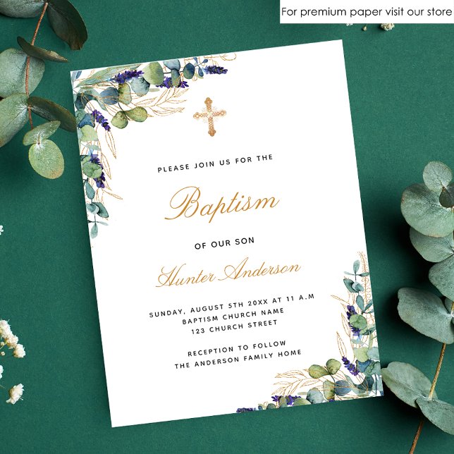 Lámina Presupuesto Bautismo eucalipto verde invitación az (Subido por el creador)