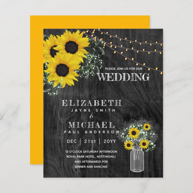 Lámina PRESUPUESTO Bebés de girasol rústicoInvitación a l (Anverso / Reverso)