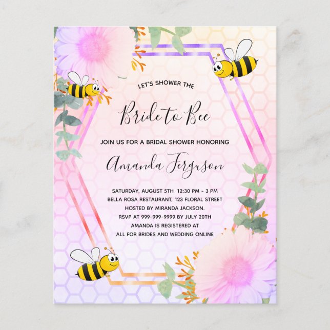 Lámina PRESUPUESTO Bee Bridal ducha arco iris novia a la  (Anverso)
