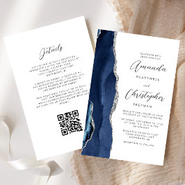 Lámina Presupuesto Boda Código QR Agata Azul Marino Plata