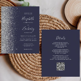 Lámina Presupuesto Boda Código QR Brillo Plateado Azul Os