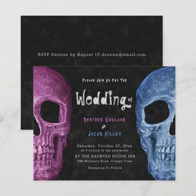 Lámina Presupuesto Boda de Halloween azul rosa del cráneo (Anverso / Reverso)