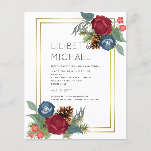 Lámina PRESUPUESTO Boda de invierno Borgoña Azul Verde az (Anverso)