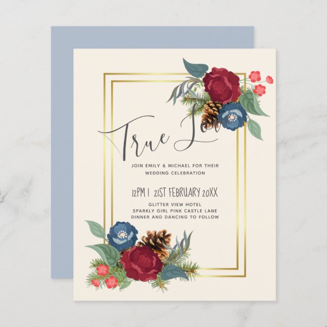 Lámina PRESUPUESTO Boda de invierno Borgoña Azul Verde az (Anverso / Reverso)