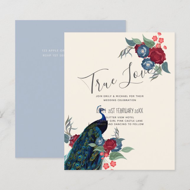 Lámina PRESUPUESTO  Boda de invierno y otoño con azul pav (Anverso / Reverso)