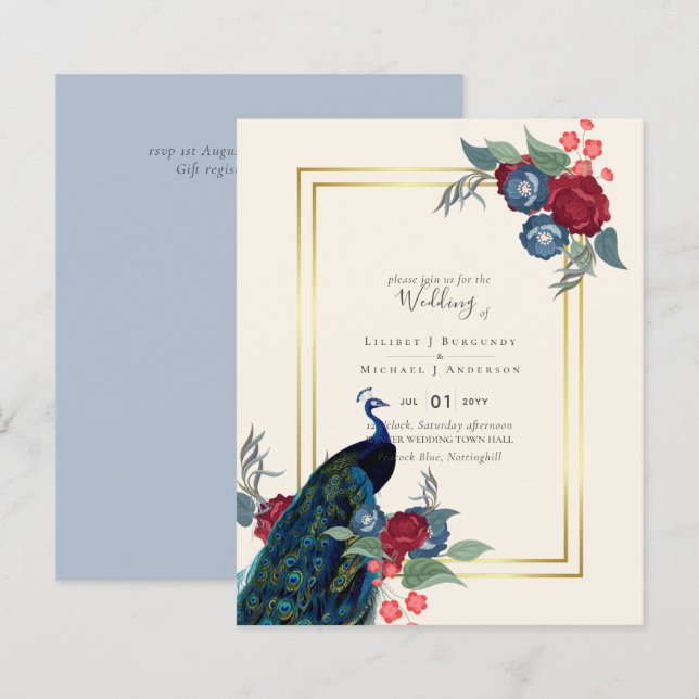 Lámina PRESUPUESTO  Boda de Otoño e Invierno con Azul Pav (Anverso / Reverso)