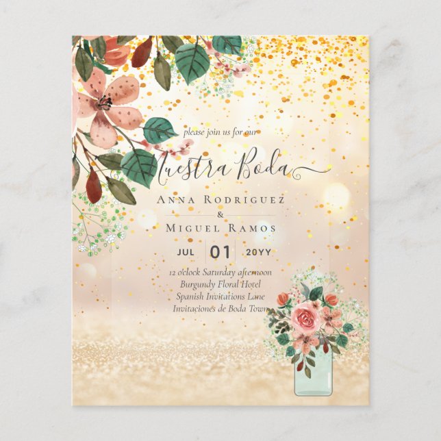 Lámina presupuesto Boda español Invitacions Burgundy Flor (Anverso)