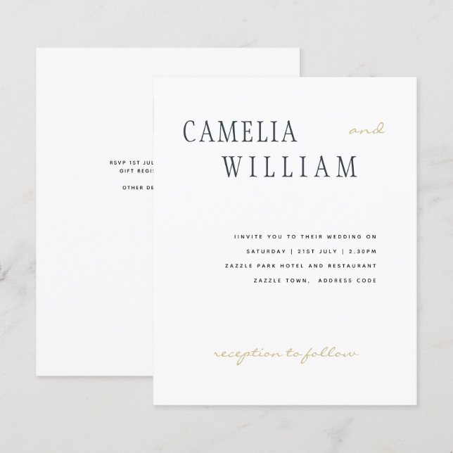 Lámina PRESUPUESTO Boda moderno Medianoche Blue Gold Text (Anverso / Reverso)