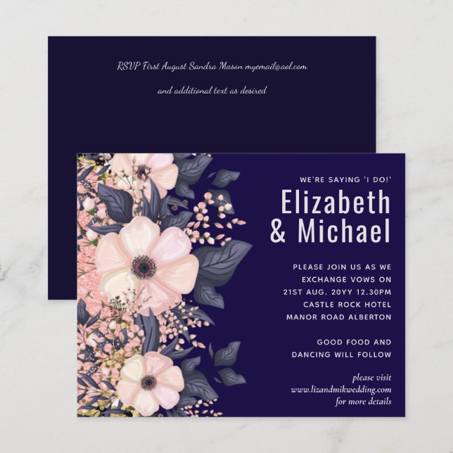 Lámina Presupuesto Boda moderno rosa azul de la Marina (Anverso / Reverso)