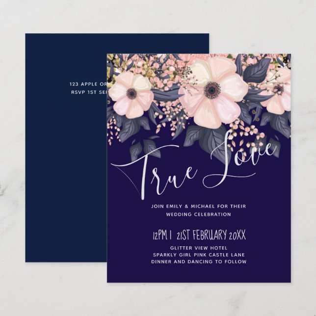 Lámina Presupuesto Boda moderno rosa azul de la Marina (Anverso / Reverso)