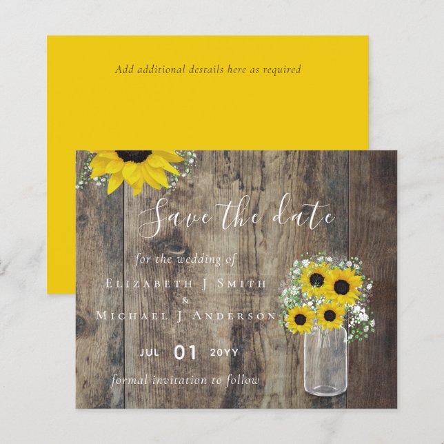 Lámina PRESUPUESTO Boda Rústico de girasoles Salven fecha (Anverso / Reverso)