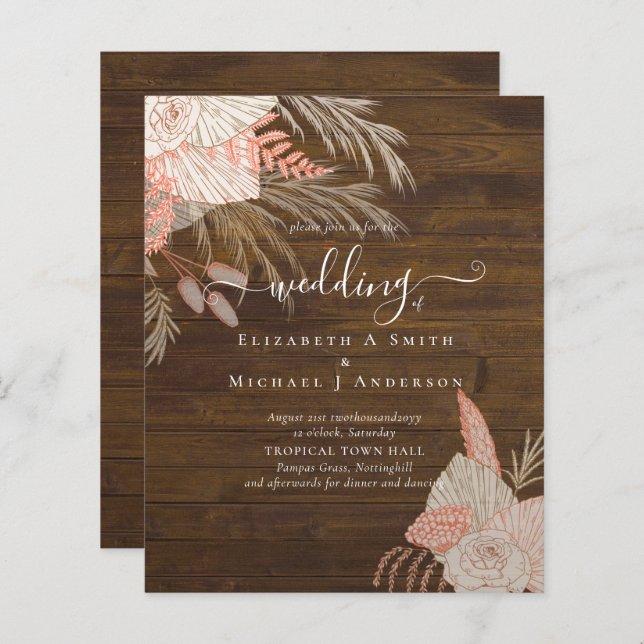Lámina PRESUPUESTO Boda Tropical Pampas Grass Terracotta (Anverso / Reverso)