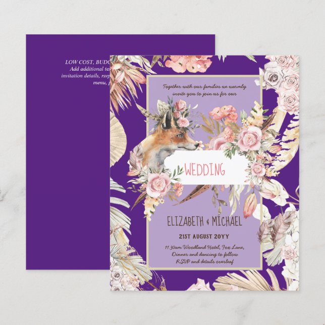 Lámina PRESUPUESTO Boho Woodland FOX Boda Floral Moderno (Anverso / Reverso)