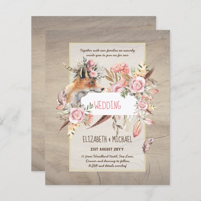 Lámina PRESUPUESTO Boho Woodland FOX Boda Floral Moderno (Anverso / Reverso)