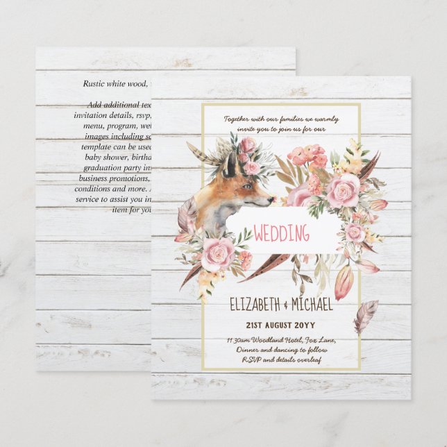Lámina PRESUPUESTO Boho Woodland FOX Boda Floral Moderno (Anverso / Reverso)