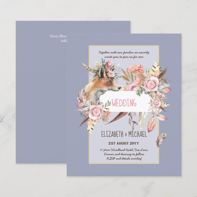 Lámina PRESUPUESTO Boho Woodland FOX Boda Floral Moderno (Anverso / Reverso)