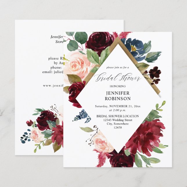 Lámina Presupuesto Borgoña, Azul Marino y Rosa Pastel par (Anverso / Reverso)