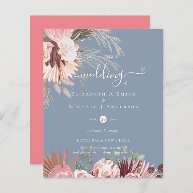 Lámina PRESUPUESTO Borgoña Boda Tropical de Pampas (Anverso / Reverso)