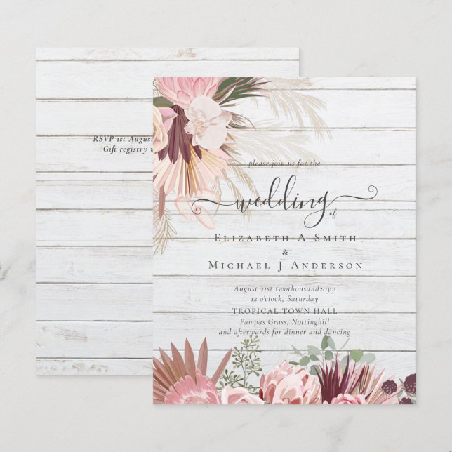 Lámina PRESUPUESTO Borgoña Boda Tropical de Pampas (Anverso / Reverso)