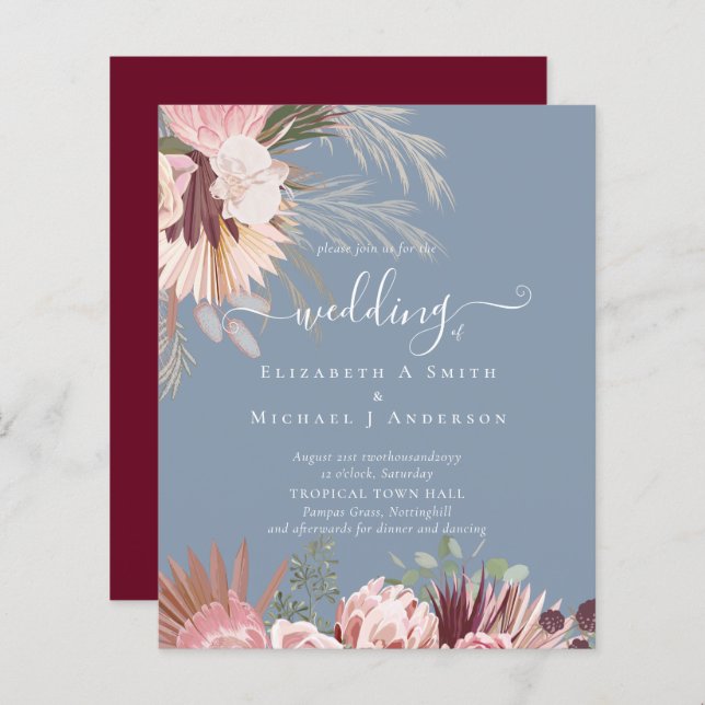 Lámina PRESUPUESTO Borgoña Boda Tropical de Pampas (Anverso / Reverso)