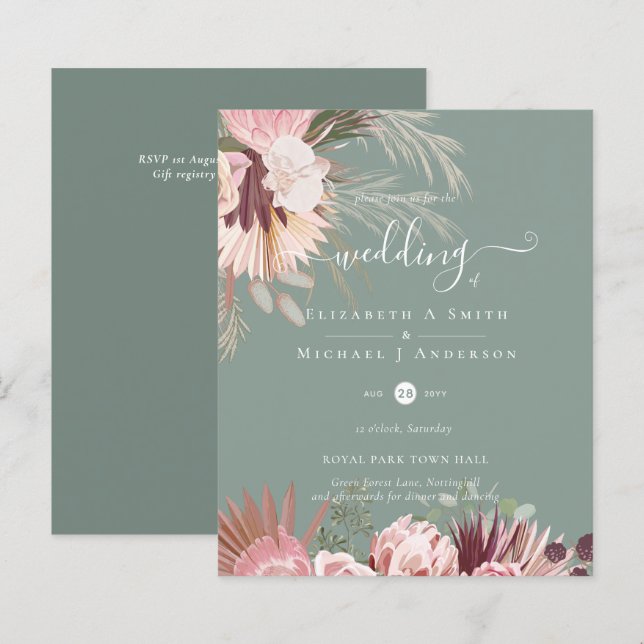 Lámina PRESUPUESTO Borgoña Boda Tropical de Pampas (Anverso / Reverso)