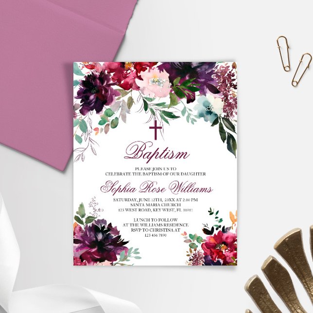 Lámina PRESUPUESTO Borgoña Chica Rubor Baptism Invitación (Subido por el creador)